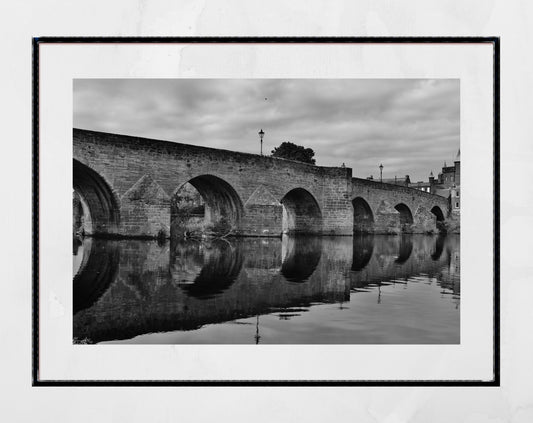 Dumfries Scotland River Nith Devorgilla Bridge Black And White Photography Print Poster