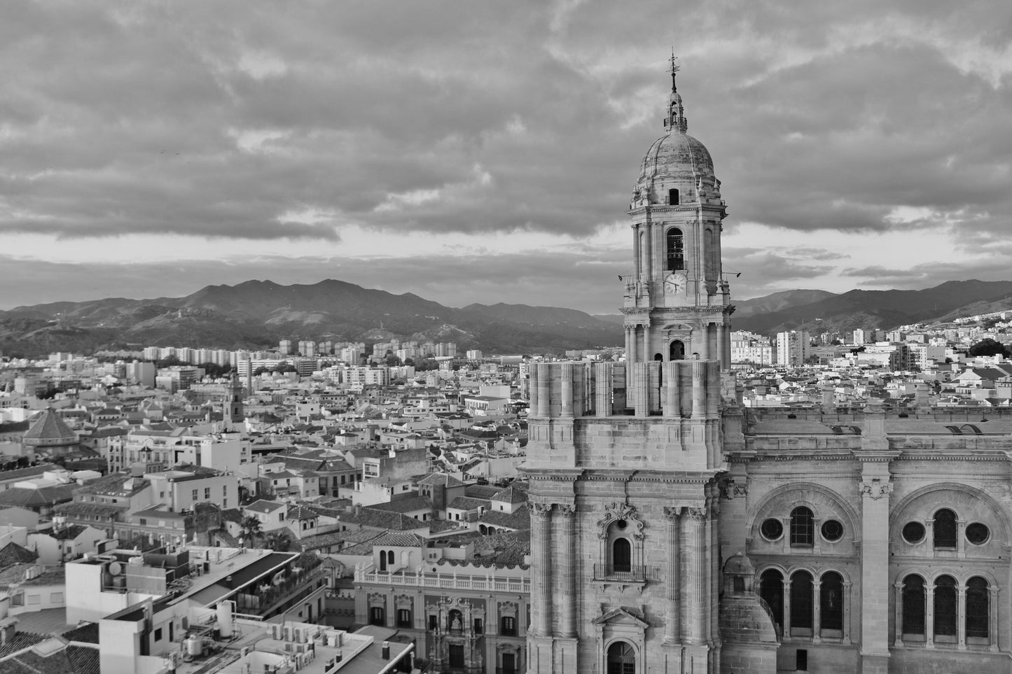 Malaga Cathedral Spain Black And White Photography Print