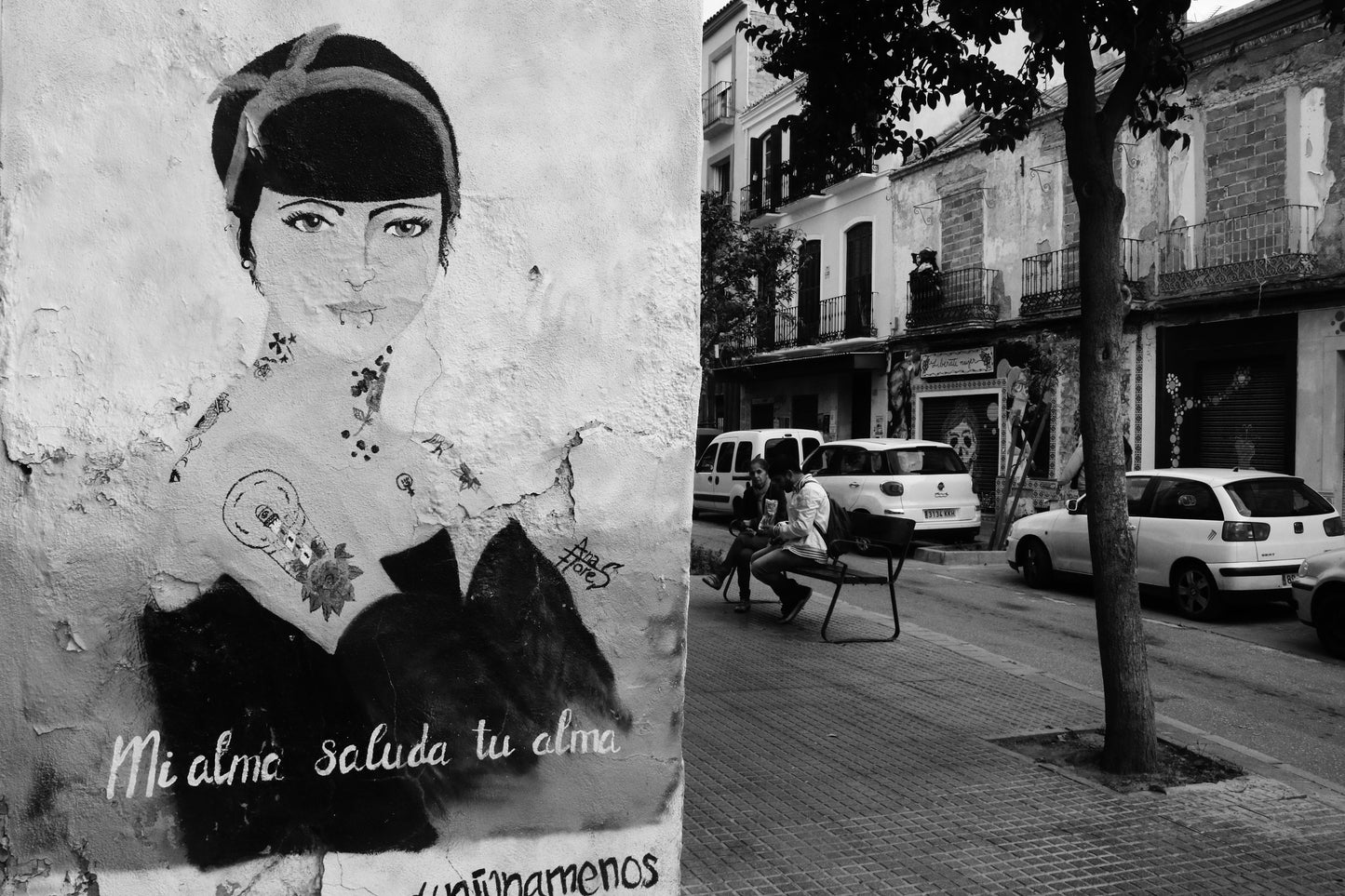 Malaga Street Art Black And White Photography Poster