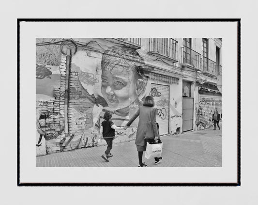 Malaga Street Black And White Photography Print