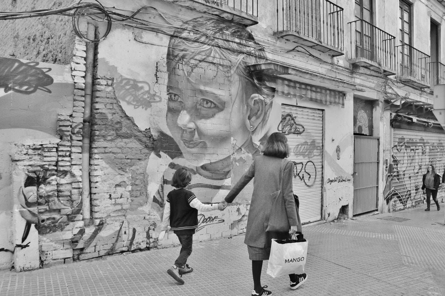 Malaga Street Black And White Photography Print