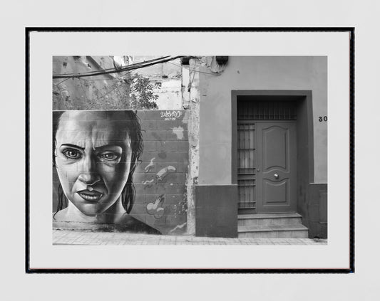 Malaga Street Art Black And White Photography Print