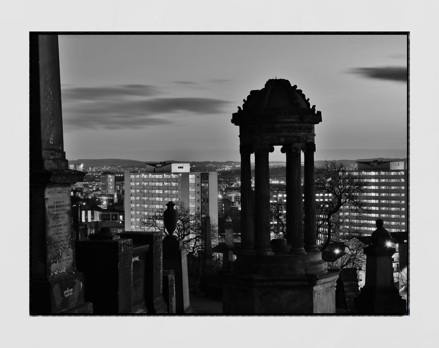 Glasgow Necropolis Graveyard Urban Black And White Photography Print