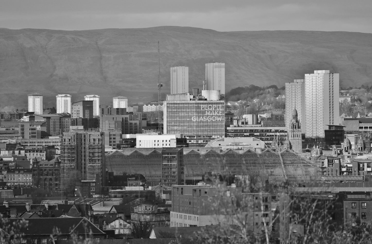 People Make Glasgow Skyline Black And White Photography Print