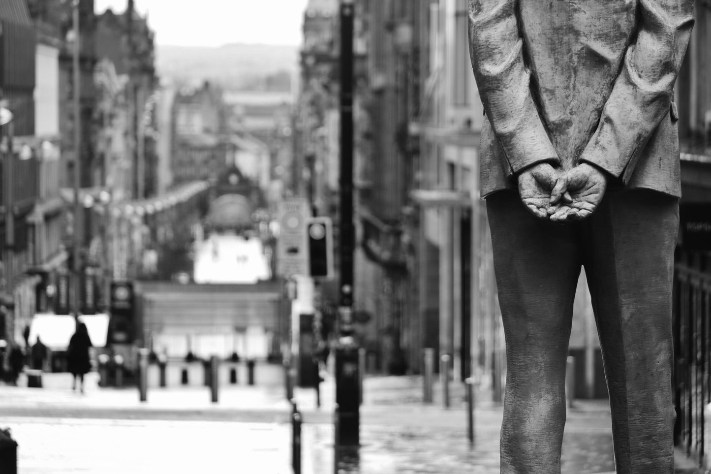 Glasgow Buchanan Street Donald Dewar Statue Black And White Photography Print