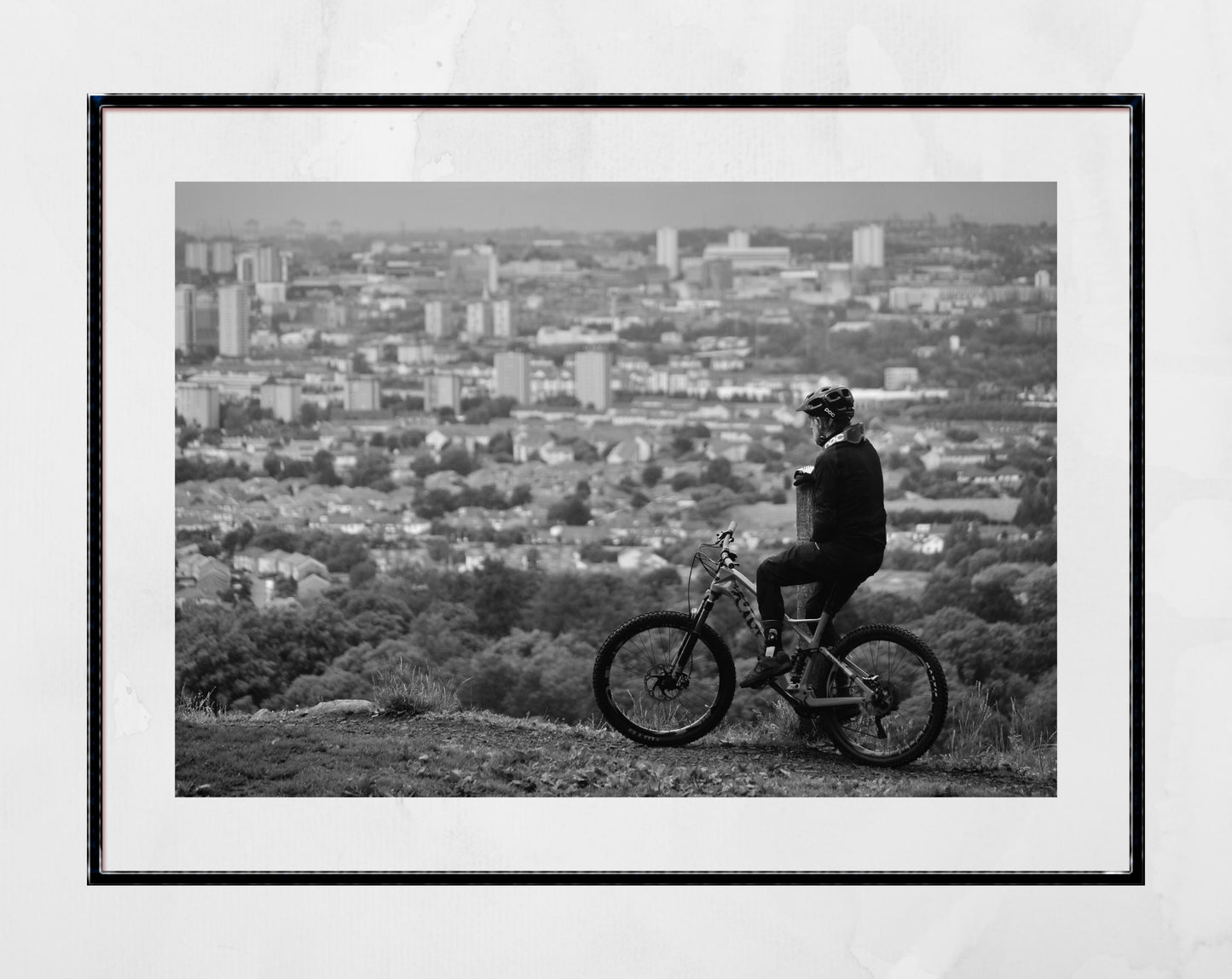 Glasgow Cyclist Cathkin Braes Black And White Photography Print