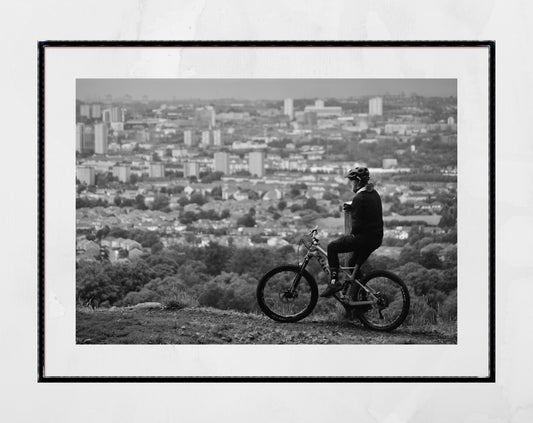 Glasgow Cyclist Cathkin Braes Black And White Photography Print