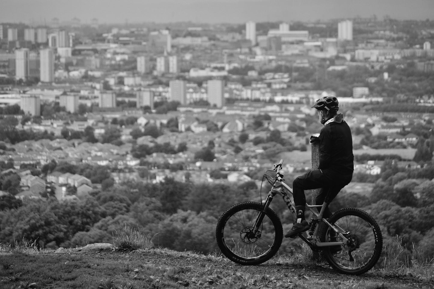 Glasgow Cyclist Cathkin Braes Black And White Photography Print