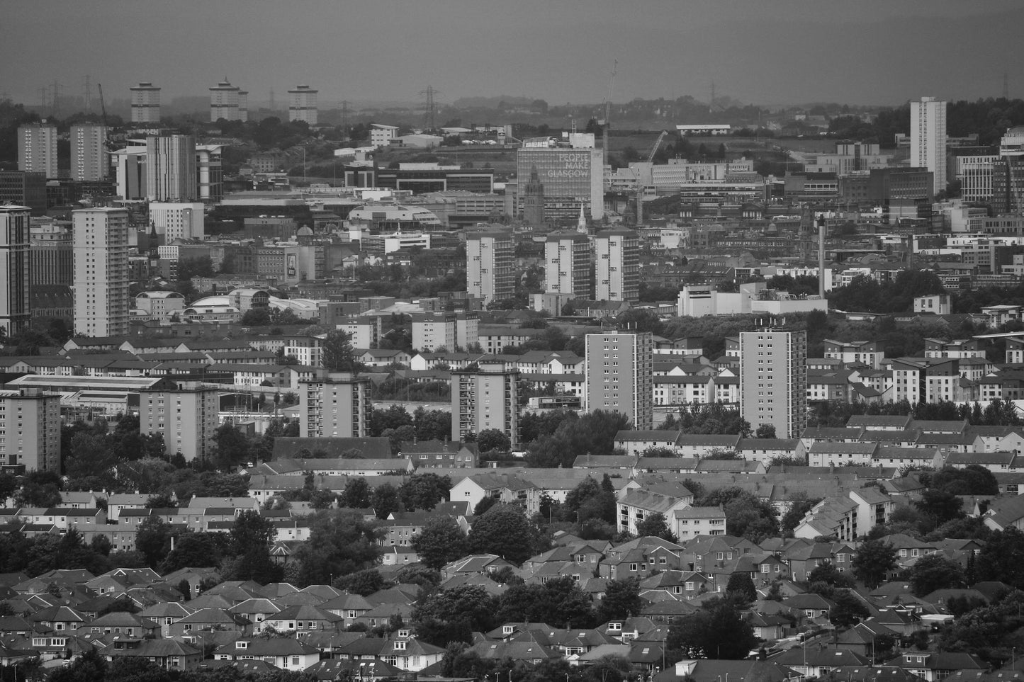 Glasgow Skyline Black And White Photography Poster