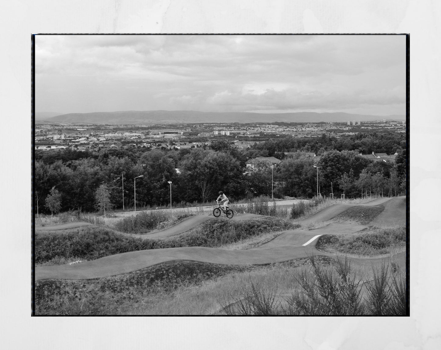 Glasgow Cathkin Braes Cyclist Black And White Photography Print