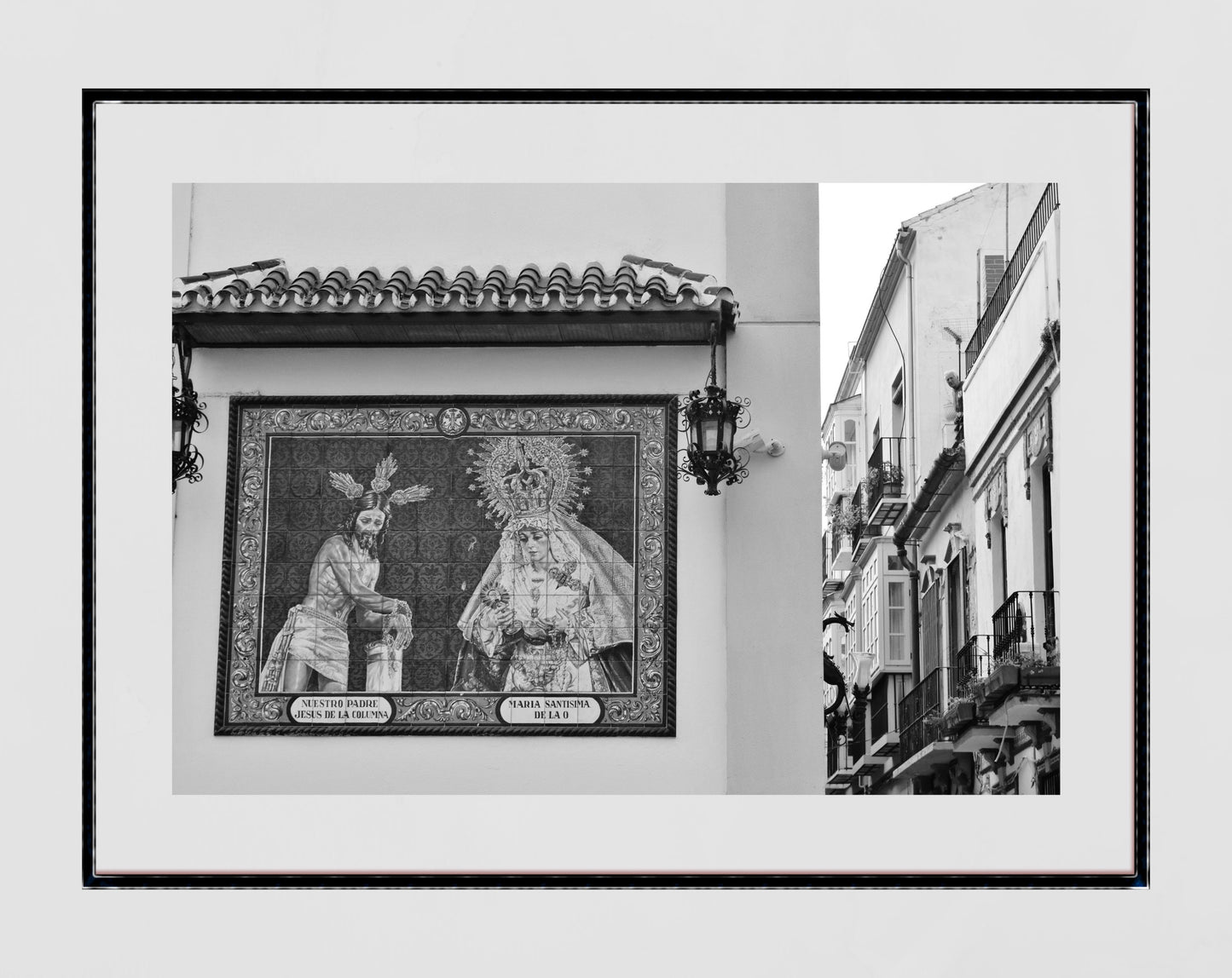 Malaga Spanish Wall Art Religious Icon Black And White Print