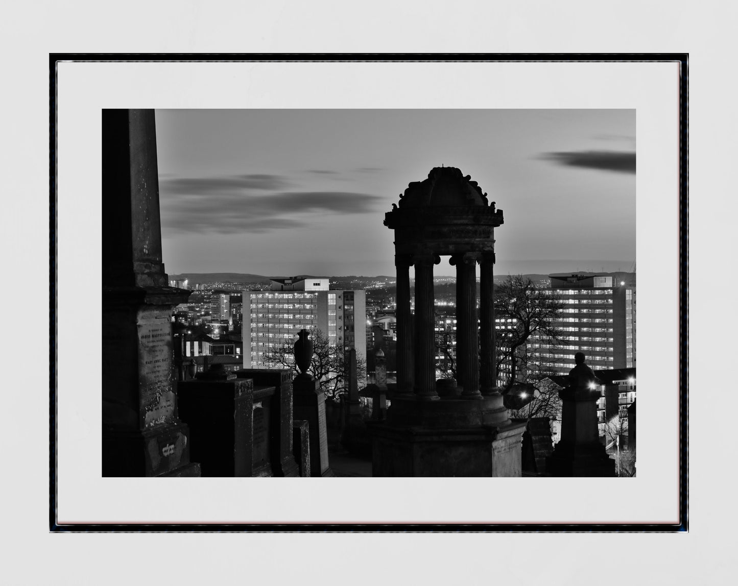 Glasgow Necropolis Graveyard Urban Black And White Photography Print