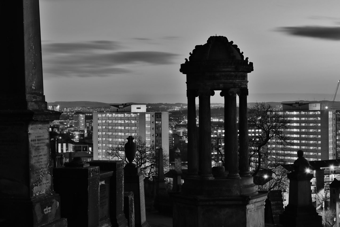 Glasgow Necropolis Graveyard Urban Black And White Photography Print