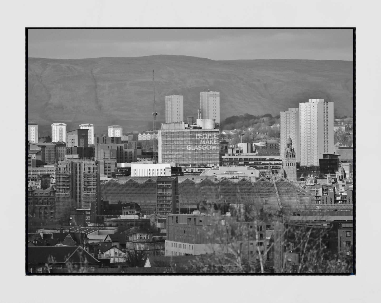 People Make Glasgow Skyline Black And White Photography Print
