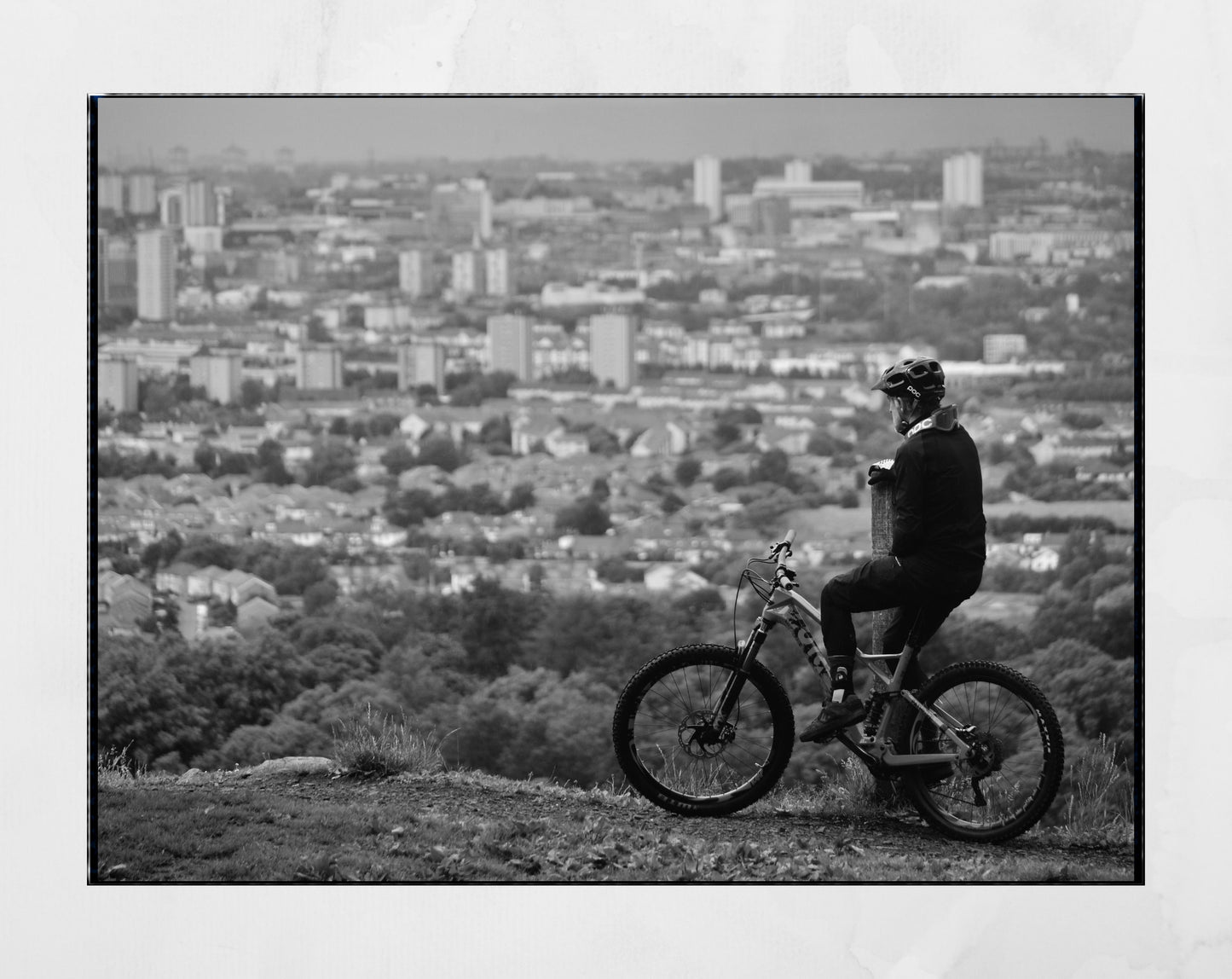 Glasgow Cyclist Cathkin Braes Black And White Photography Print