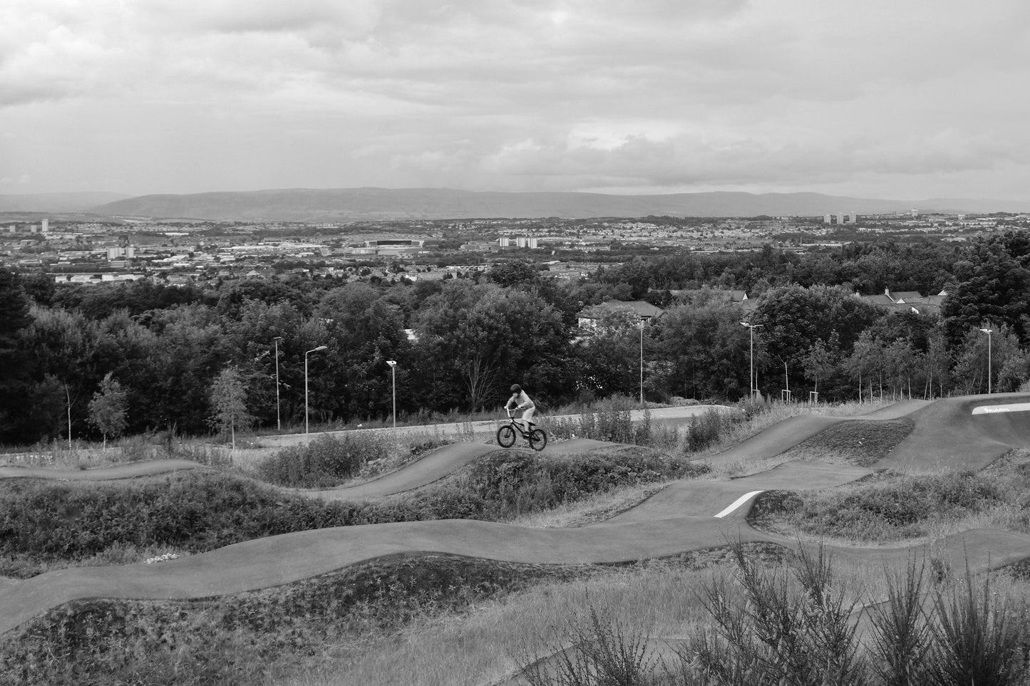 Glasgow Cathkin Braes Cyclist Black And White Photography Print