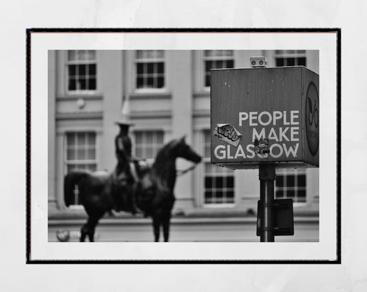 People Make Glasgow Duke Of Wellington Black And White Print