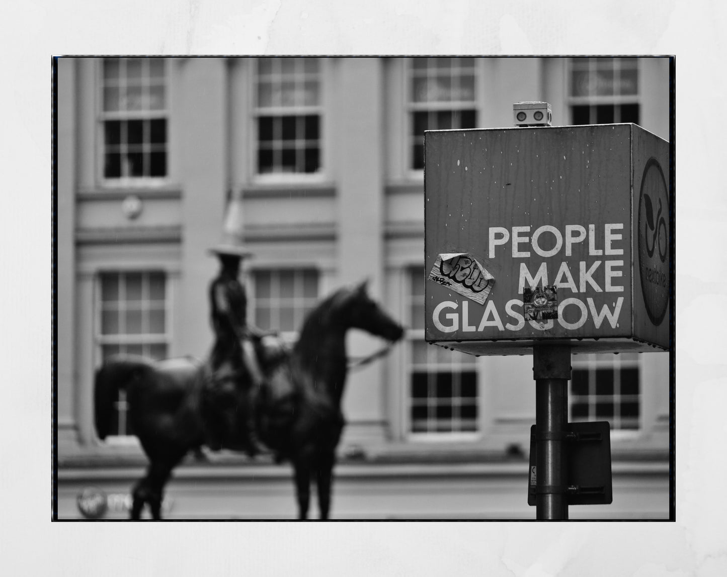 People Make Glasgow Duke Of Wellington Black And White Print