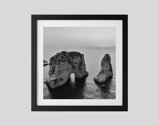 Beirut Lebanon Pigeon Rocks Black And White Photography Print