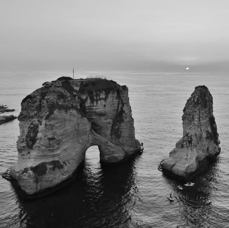 Beirut Lebanon Pigeon Rocks Black And White Photography Print