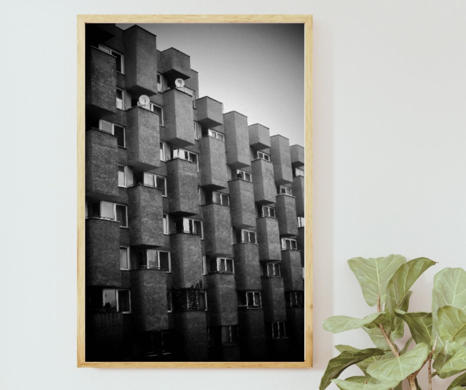 Brutalist Poster Warsaw Architecture Black And White Photography Print