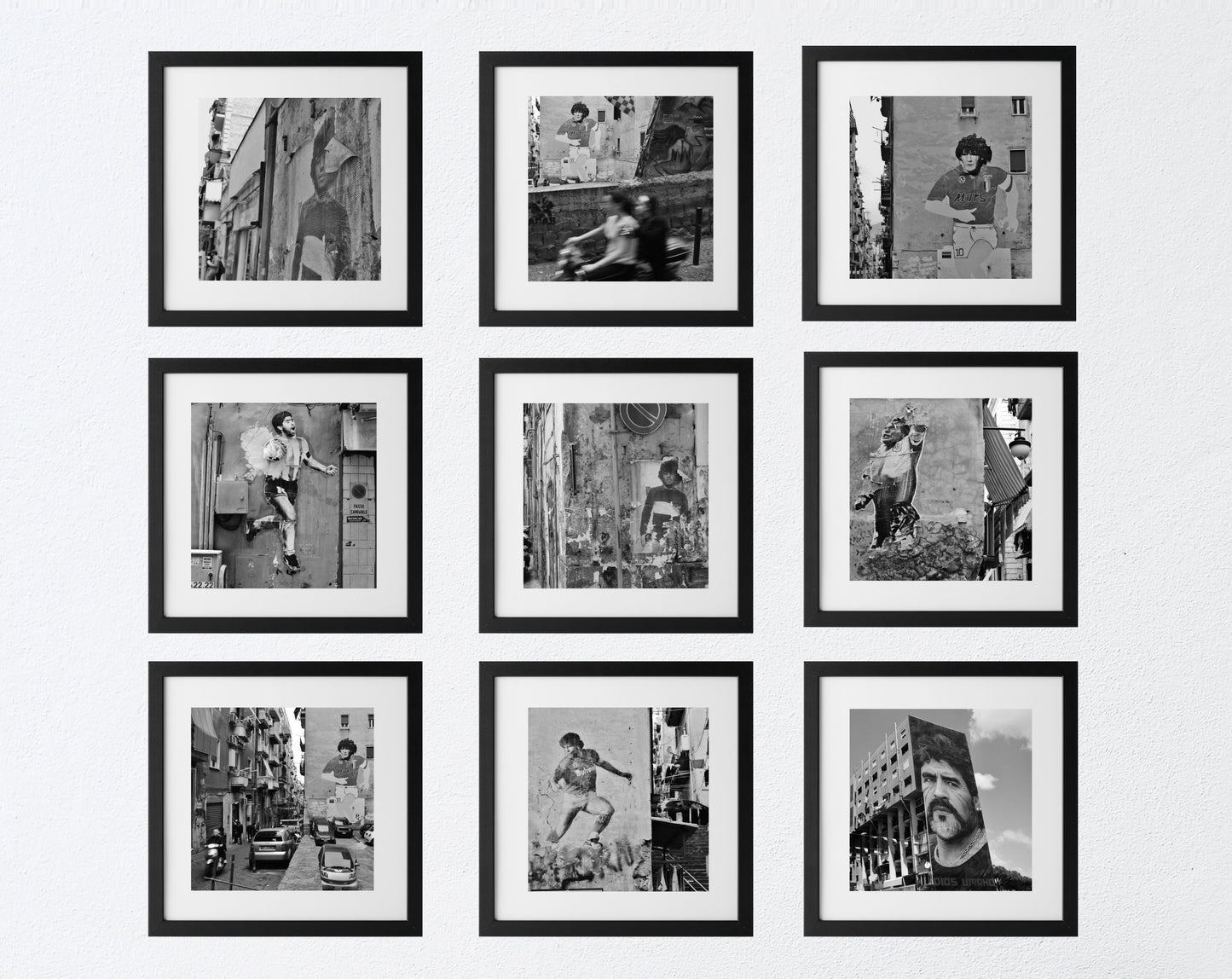 Maradona Black And White Naples Nine Gallery Wall Prints