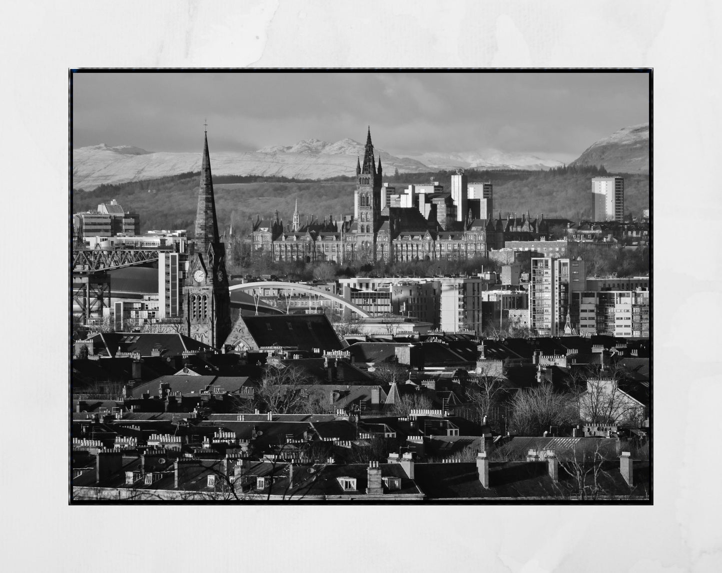 Glasgow Skyline Black And White Photography Print