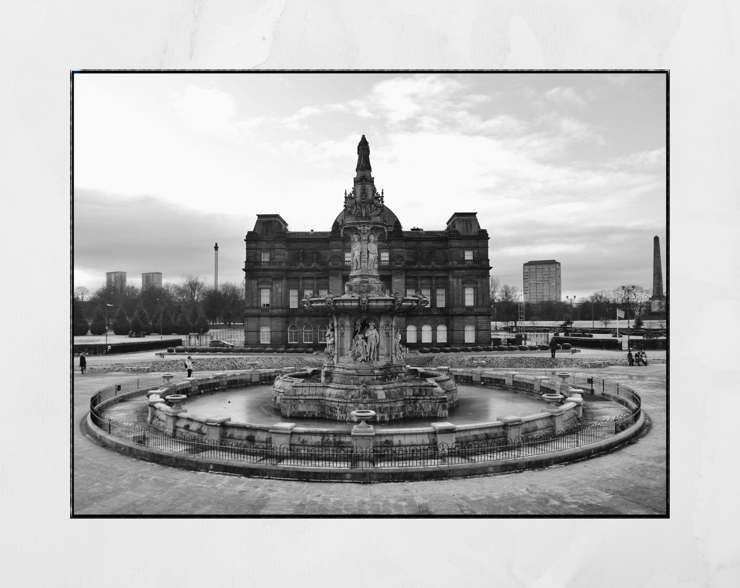 Glasgow Doulton Fountain People's Palace Black And White Photography Print