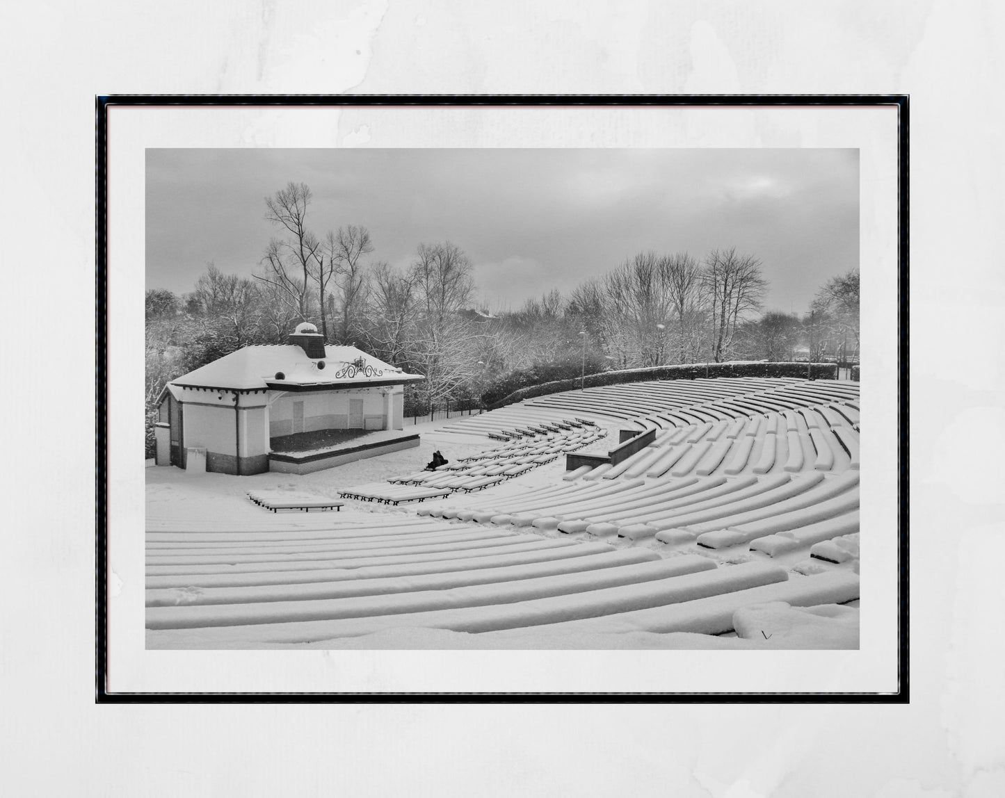 Glasgow Kelvingrove Park Bandstand Snow Black And White Photography Print