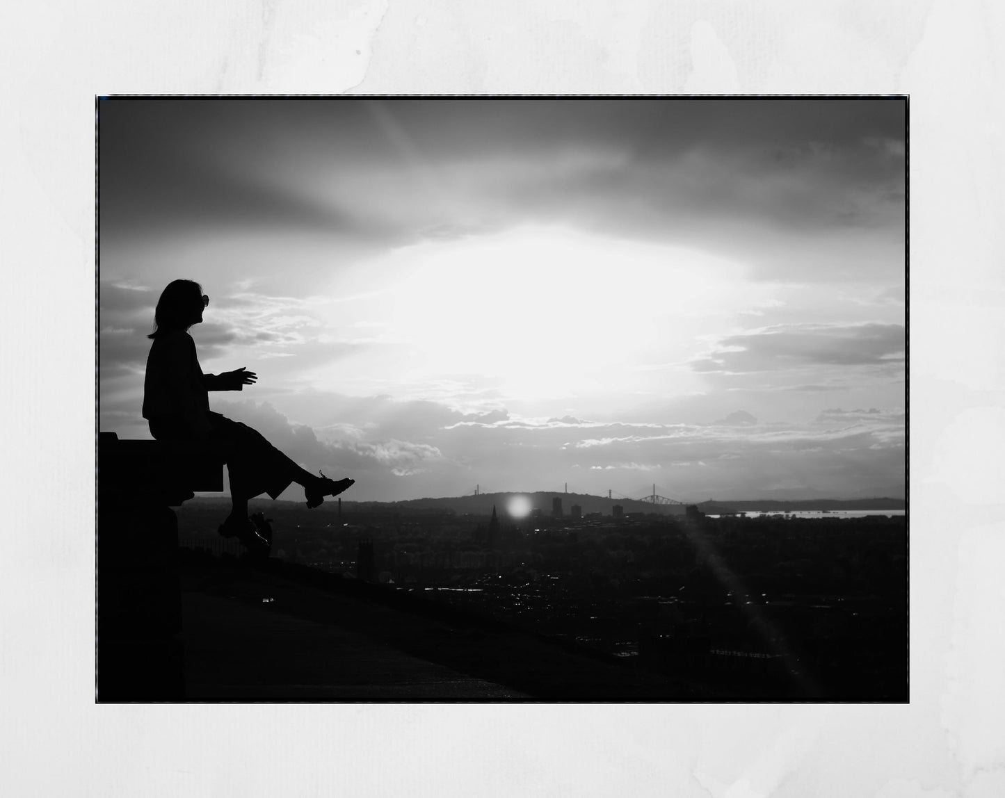 Edinburgh Calton Hill Silhouette Black And White Photography Print