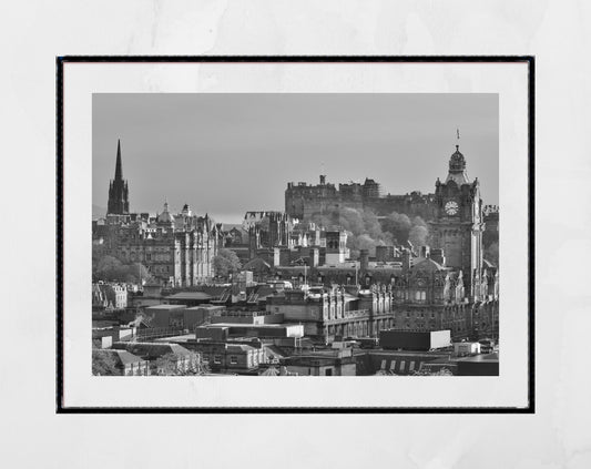 Edinburgh Skyline Black And White Photography Print