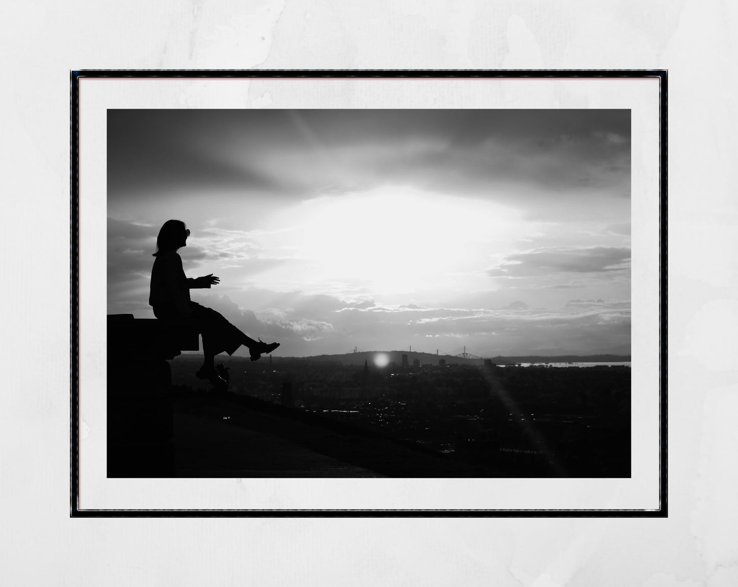 Edinburgh Calton Hill Silhouette Black And White Photography Print