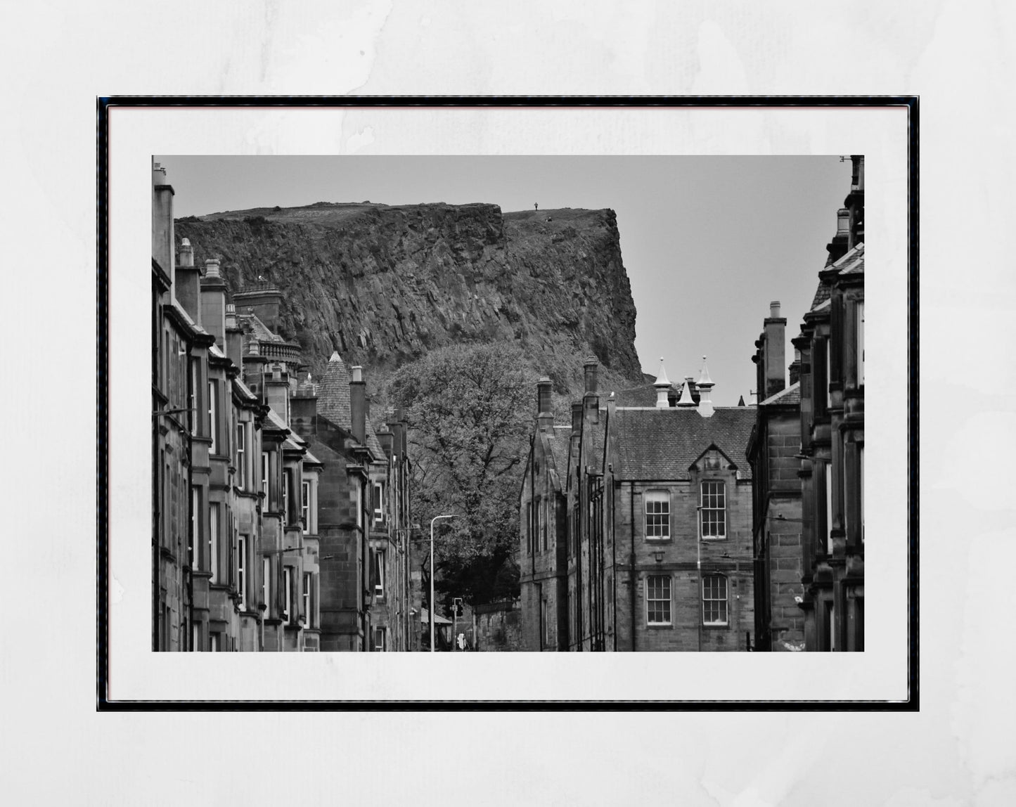 Arthur's Seat Edinburgh Tenements Black And White Photography Print
