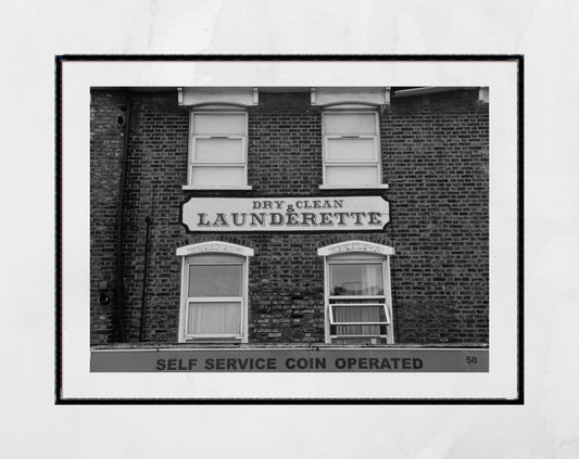 London Street Black And White Photography Print Launderette Poster