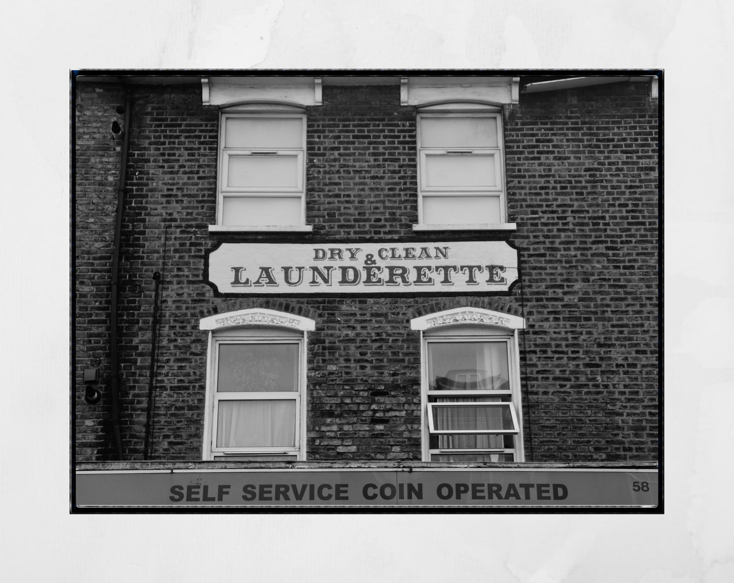 London Street Black And White Photography Print Launderette Poster